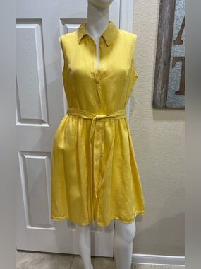 Marisa & Marie Yellow 100% Linen Dress Made in Italy Size XSmall